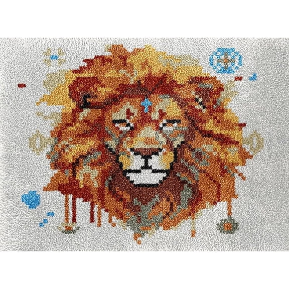 Lion Easy DIY Latch Hook Rug Kits DIY Tapestry Crochet Hooking Mat Making Kits With Printed Pattern Canvas Needlework Kits 52x38cm n-26)
