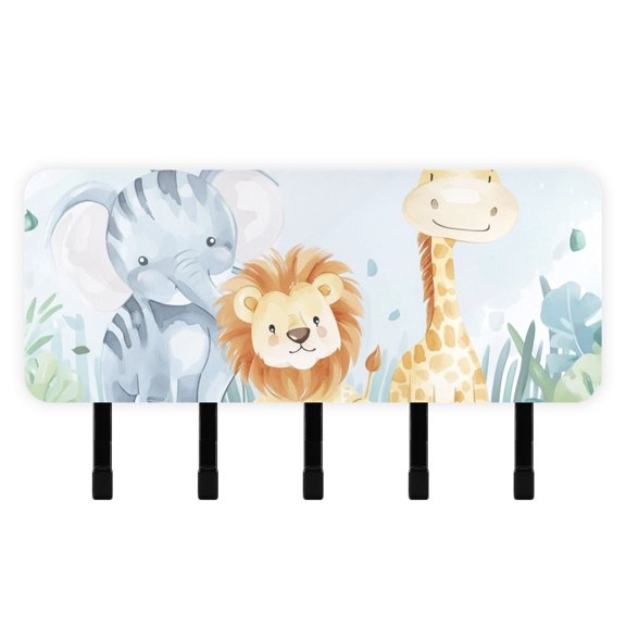 Lion Elephant Giraffe Leaves Mail Holder Organizer Wall Mount with Shelf Key Holder Key Rack with 5 Key Hooks for Wall Decorative