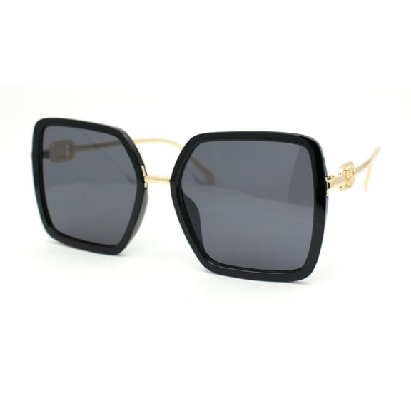 Lion Emblem Diva Oversize Rectangle Butterfly Luxury Fashion Sunglasses Black Gold - Black