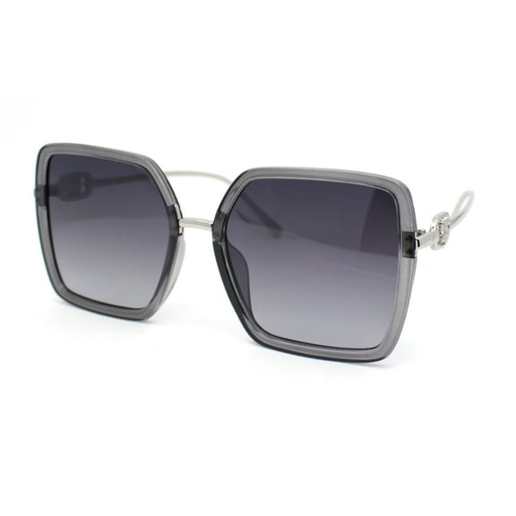 Lion Emblem Diva Oversize Rectangle Butterfly Luxury Fashion Sunglasses Slate Silver - Smoke