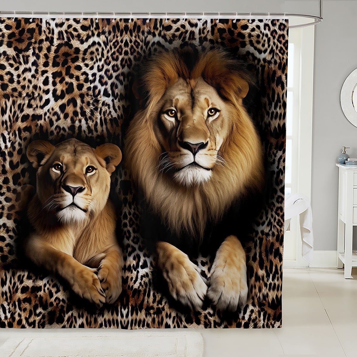 Lion Fabric Shower Curtain Wild Lion Lover Couple Bathroom Shower