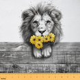 thumbnail image 1 of Lion Fabric By The Yard,Daisy Upholstery Fabric,Flowers Wood Plank DIY Decorative Fabric,Rustic Florals Cool Fierce Animals Indoor Outdoor Fabric,Black Gray Yellow,10 Yards, 1 of 5