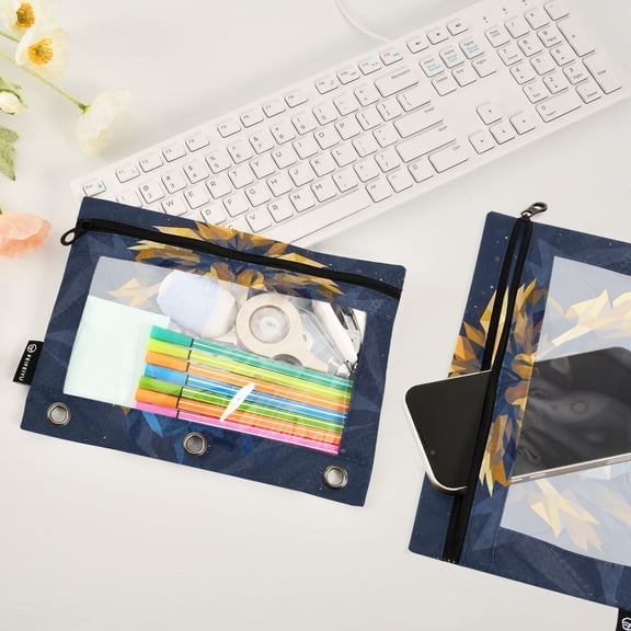 Lion Face 2 Pack Pencil Pouches Zipper Pencil Case 3 Ring Pencil Pouch Cosmetic Bag