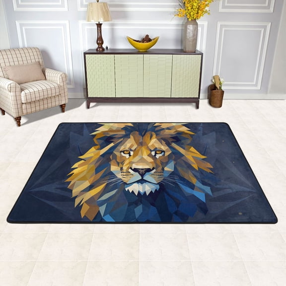 Lion Face Area Rug Washable 72 x 48 Floor Carpet Mat Non Slip for Bedroom Living Room Kids Room Home Decor