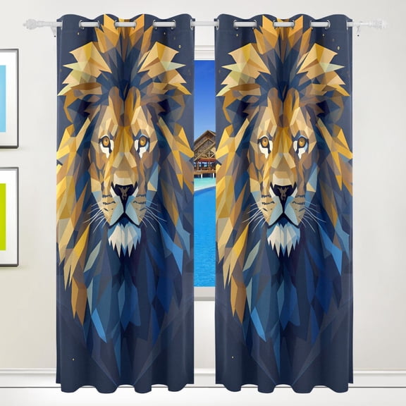 Lion Face Black Out Curtains 84 Inch Length for Bedroom Living Room Windows 2 Panels Set