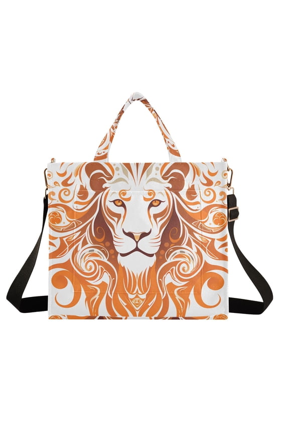 Lion Face Boho Corduroy Tote Bag Handbag Large Messenger Bag Shoulder Crossbody Zipper Bag Purse