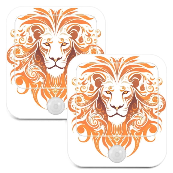Lion Face Boho Night Lights Plug into Wall LED with Auto Light Sensor Warm Light for Kids Hallway Bedroom Living Room Kitchen Bathroom Set of 2
