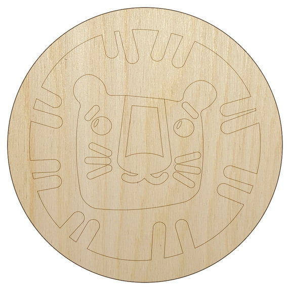 Lion Face Doodle Wood Shape Unfinished Piece Cutout Craft DIY Projects - 4.70 Inch Size - 1/8 Inch Thick