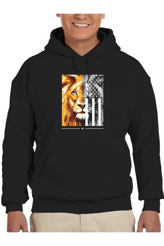 Lion Face Inside Us Flag Hoodie Men -GoatDeals Designs, Male XX-Large