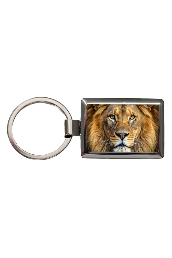 Lion Face Metal Rectangle Keychain