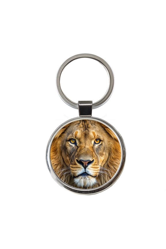 Lion Face Metal Round Keychain