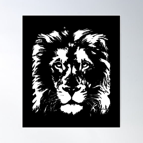 Lion Face Shadow Leo Head Animal King Gift Idea Poster Wall Art, Modern Wall Decor For Living Room Bedroom, 12x18 UNFRAMED
