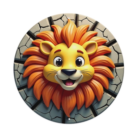Lion Face Vintage Round Metal Tin Sign Nostalgic Metal Sign Home Decor for Bar Garden Kitchen Restaurant Garage 8x8 Inch