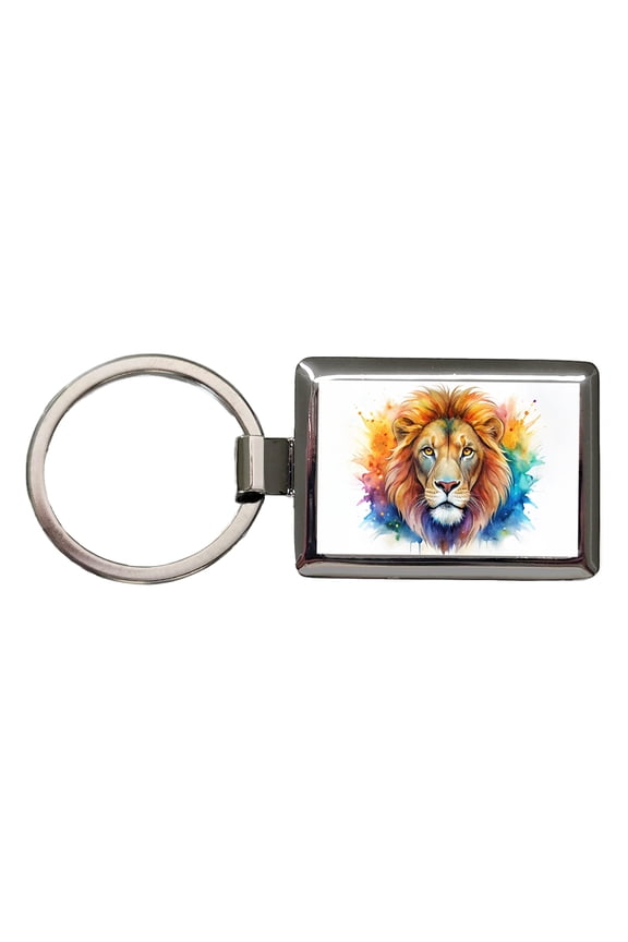Lion Face Watercolor Metal Rectangle Keychain