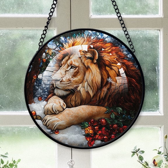 Lion Family Christmas Suncatchers, Lion Stained Glass Window Hangings, Lion Christmas, Lion Decor, Lion Christmas Outdoor Decorations Niece Gifts From Auntie - 172HD246, Lion Sun Catcher