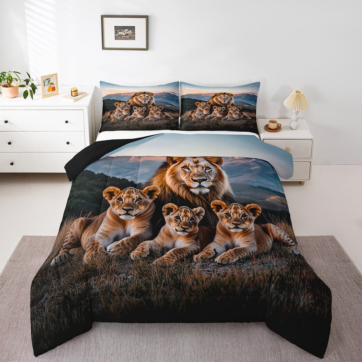 Wild Lion King & Queen Bedding Set - 3D African Animals Comforter Cover Twin Size With Pillowcase - View #5