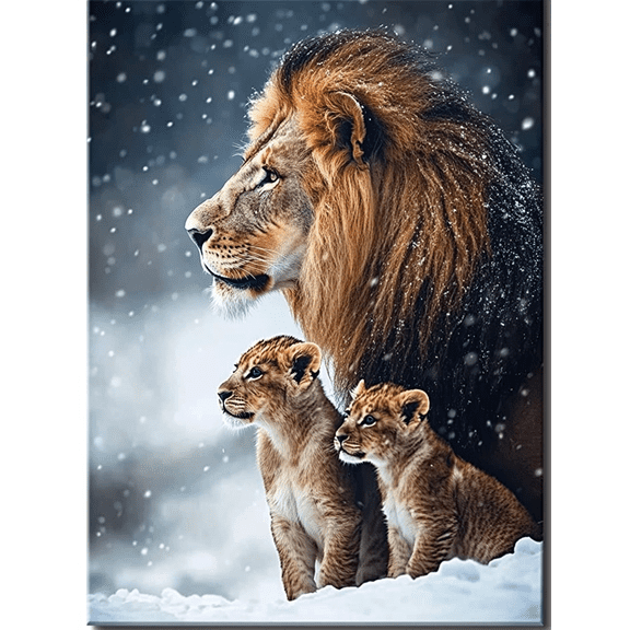 Lion Family Decorative Painting/Canvas Art Suitable for Living Room Bedroom Office Study Room Dining Room Den Hallway Cafe Apartment Hotel Gallery and Contemporary Home Decor.