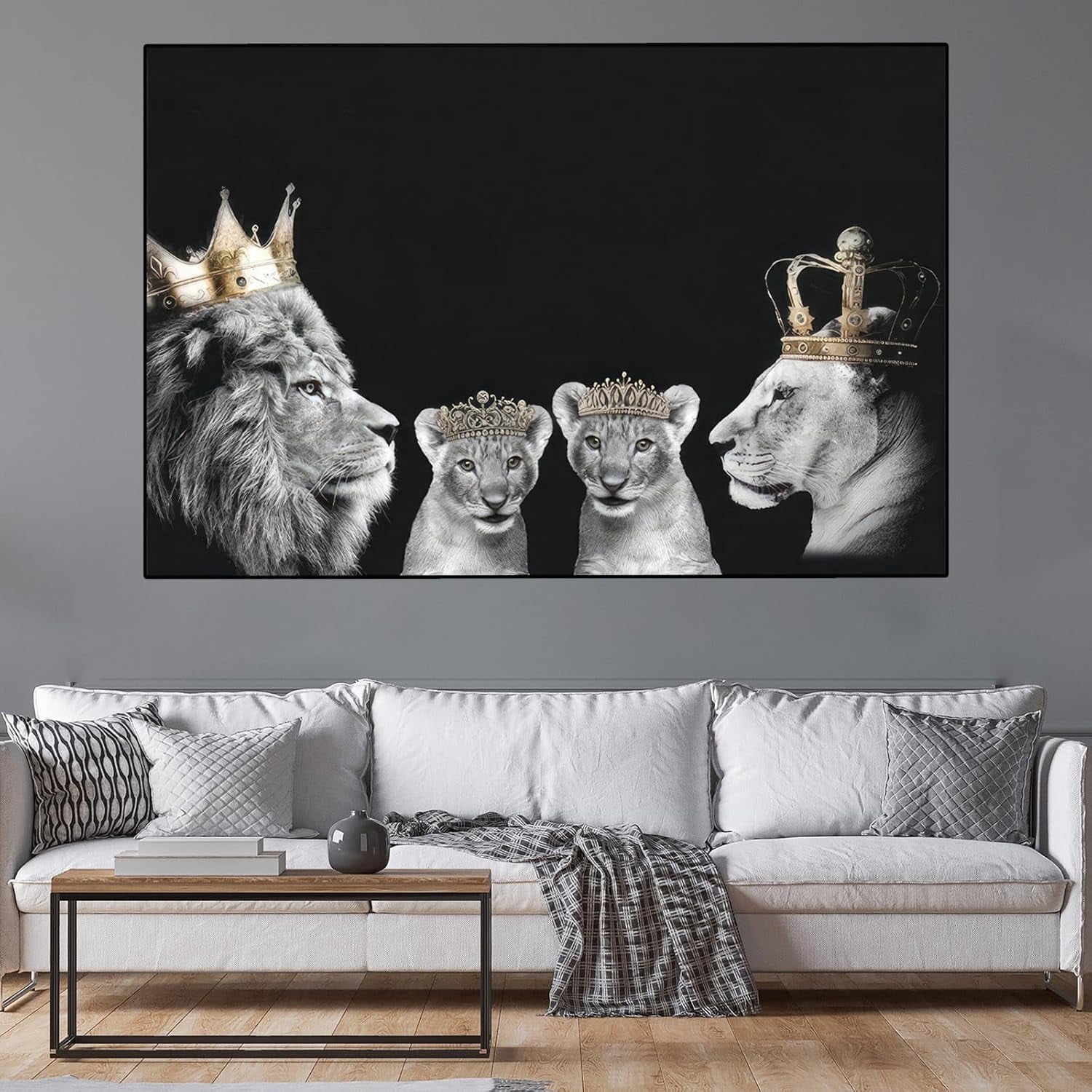 Lion Family Picture, Lion and Lioness with Crown Canvas Pictures ...