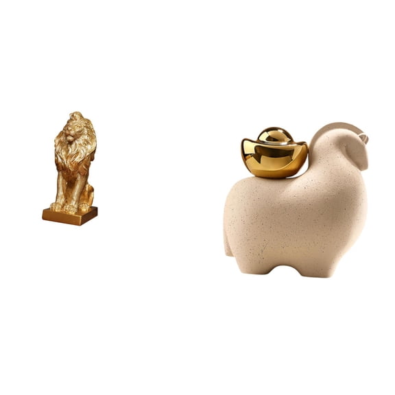 Lion Figurine Animal Sculpture Tabletop Resin Ornament for Home Office Living Room Decoration
