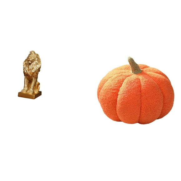 Lion Figurine Pumpkin Pillow Statue Soft Plush Material for Office Home Bookshelf Bedroom Holiday Decor