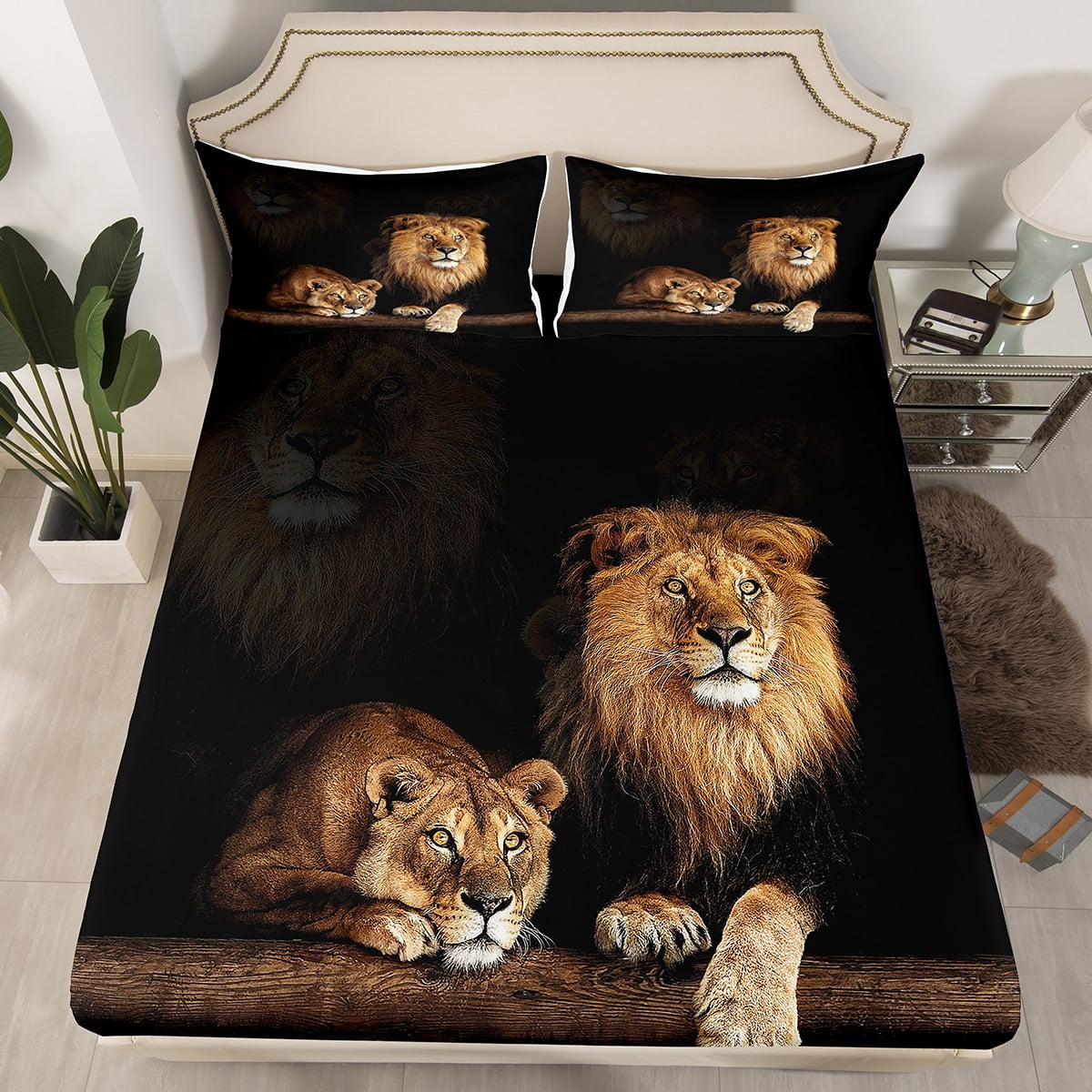 Lion Fitted Sheet African Safari Animals Twin Bed Sheets for Boys,Wild