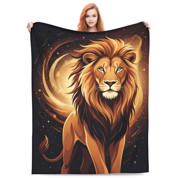Lion Flannel Blanket, Ultra Soft Lightweight & Warm Throw Blanket for Couch, Cozy Plush Blanket 50x40