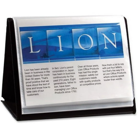 Lion Flip-N-Tell Display Easel Books Letter - 8 1/2" x 11" Sheet Size - 40 Sheet Capacity - 20 Pocket(s) - Polypropylene - Black - 1.50 lb - Recycled - 1 Each