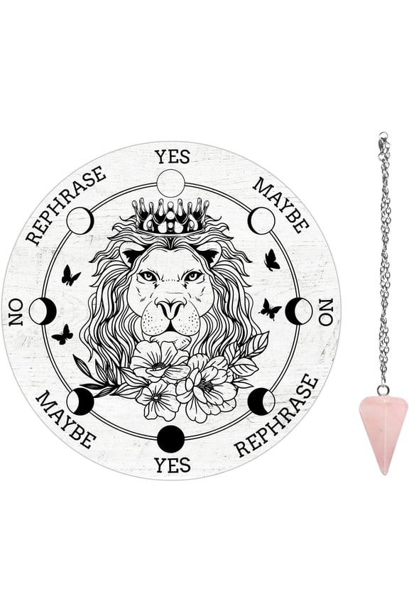 Lion Flower Constellation Pendulum Board Set Wood Dowsing Divination Metaphysical Message with Crystal Necklace for Witchcraft Wiccan Altar Supplies Kit DIY-GA0004-24I-US20