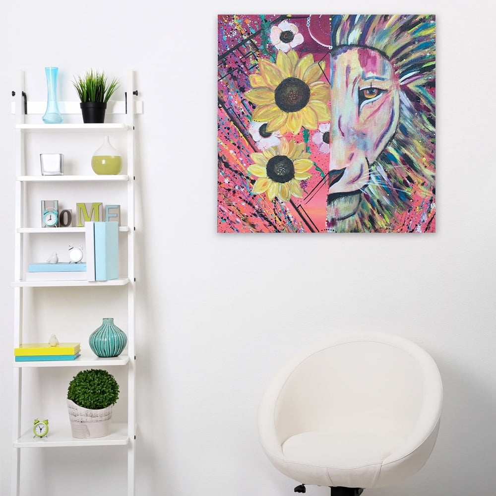 Lion Flower Splatter Design by Artist Sarah Wahl - 14"x14" Canvas Artwork 30 x 30