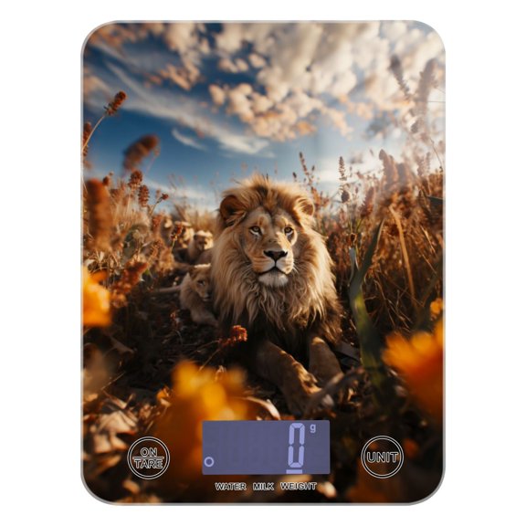 Lion Flowers Sky Grass Food Scale Digital Kitchen Scale Waterproof Tempered Glass Tare Function 11 lb for Baking Cooking Meal Prep