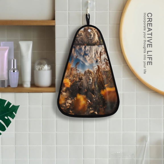 Lion Flowers Sky Grass Hanging Towel Kitchen Hand Towel Bathroom Absorbent Towel Machine Washable Quick Dry Dishcloths