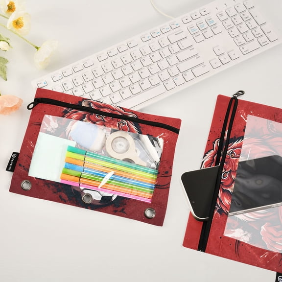 Lion Football 2 Pack Pencil Pouches Zipper Pencil Case 3 Ring Pencil Pouch Cosmetic Bag