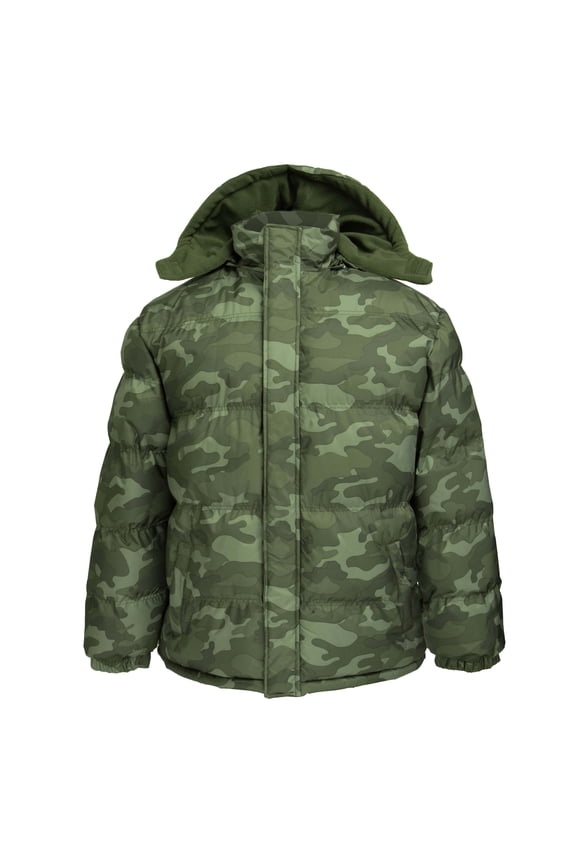 Big & Tall Mens' Warm Puffer Coat Jacket Removable Hood Polar Fleece Lining (4X-large, Camouflage)