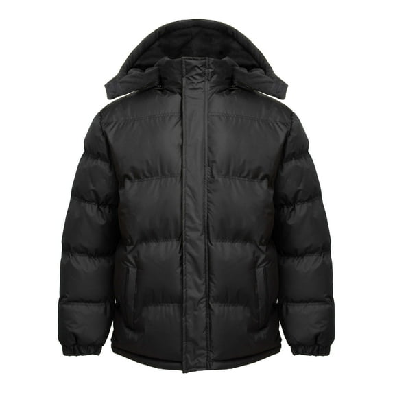 Lion Force Mens' Warm Puffer Coat Jacket Removable Hood Polar Fleece Lining (Medium, Black)