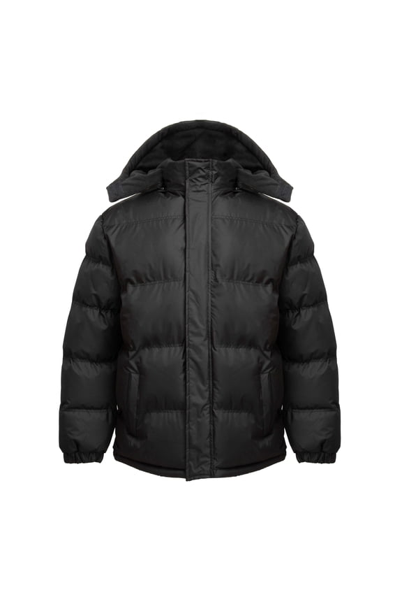 Mens' Warm Puffer Coat Jacket Removable Hood Polar Fleece Lining (Medium, Black)