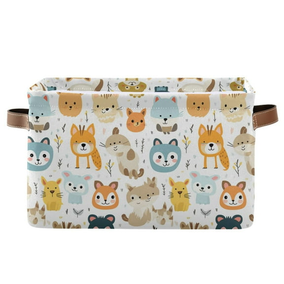 Lion Fox Giraffe Bear Storage Bins with Handle Fabric Organizer Basket Foldable Box 1 Pack 14.2x10.2x8.3