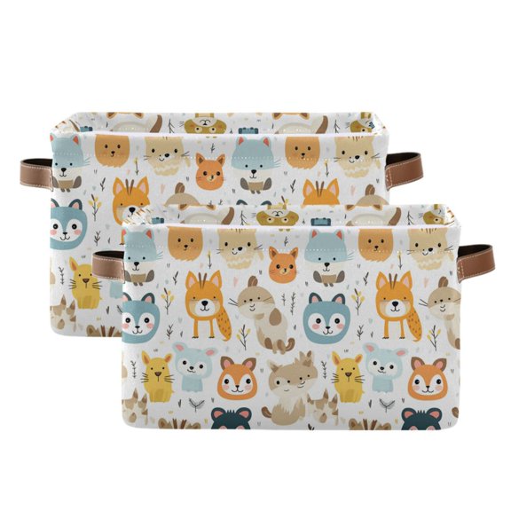 Lion Fox Giraffe Bear Storage Bins with Handle Fabric Organizer Basket Foldable Box 2 Pack 14.2x10.2x8.3