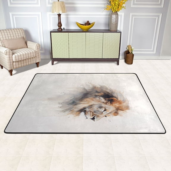 Lion Front Face Area Rug Washable 72 x 48 Floor Carpet Mat Non Slip for Bedroom Living Room Kids Room Home Decor
