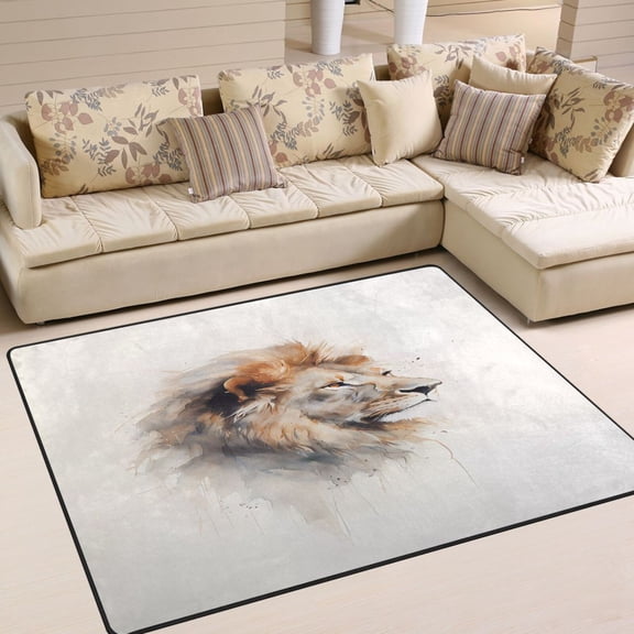 Lion Front Face Area Rug Washable 80 x 58 Floor Carpet Mat Non Slip for Bedroom Living Room Home Decor
