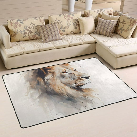 Lion Front Face Area Rug Washable Floor Carpet Mat 60 x 39 inch for Bedroom Living Room Kids Room Home Decor