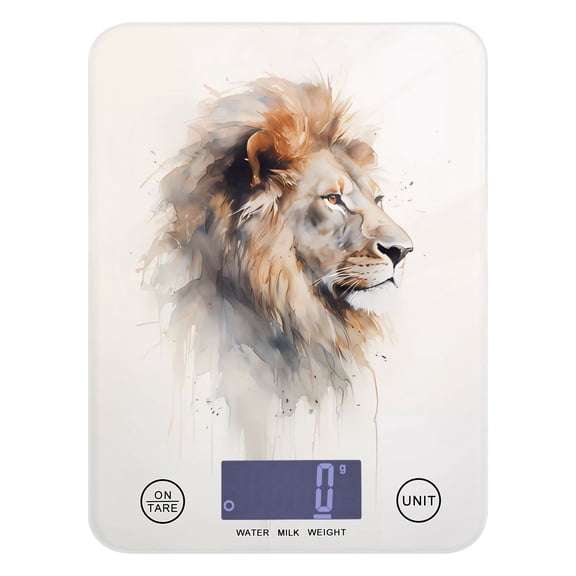 Lion Front Face Food Scale Digital Kitchen Scale Waterproof Tempered Glass Tare Function 11 lb for Baking Cooking Meal Prep