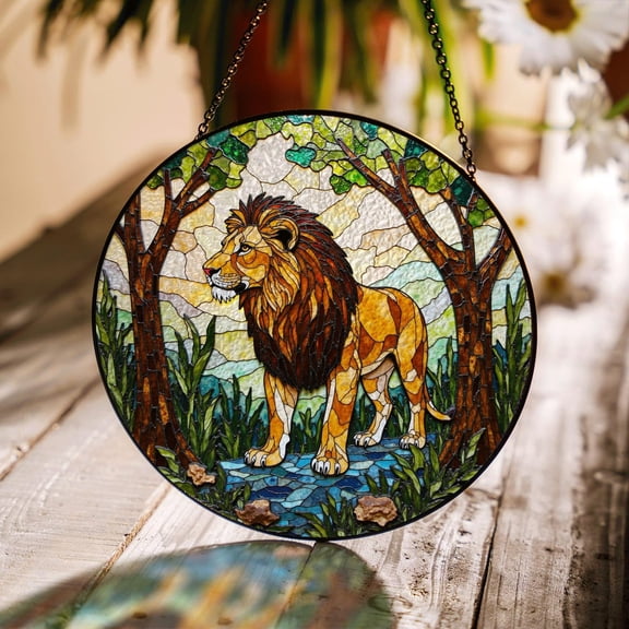 Lion Glass Suncatcher, Jungle Animal Sun Catcher Dad, 3.5 in
