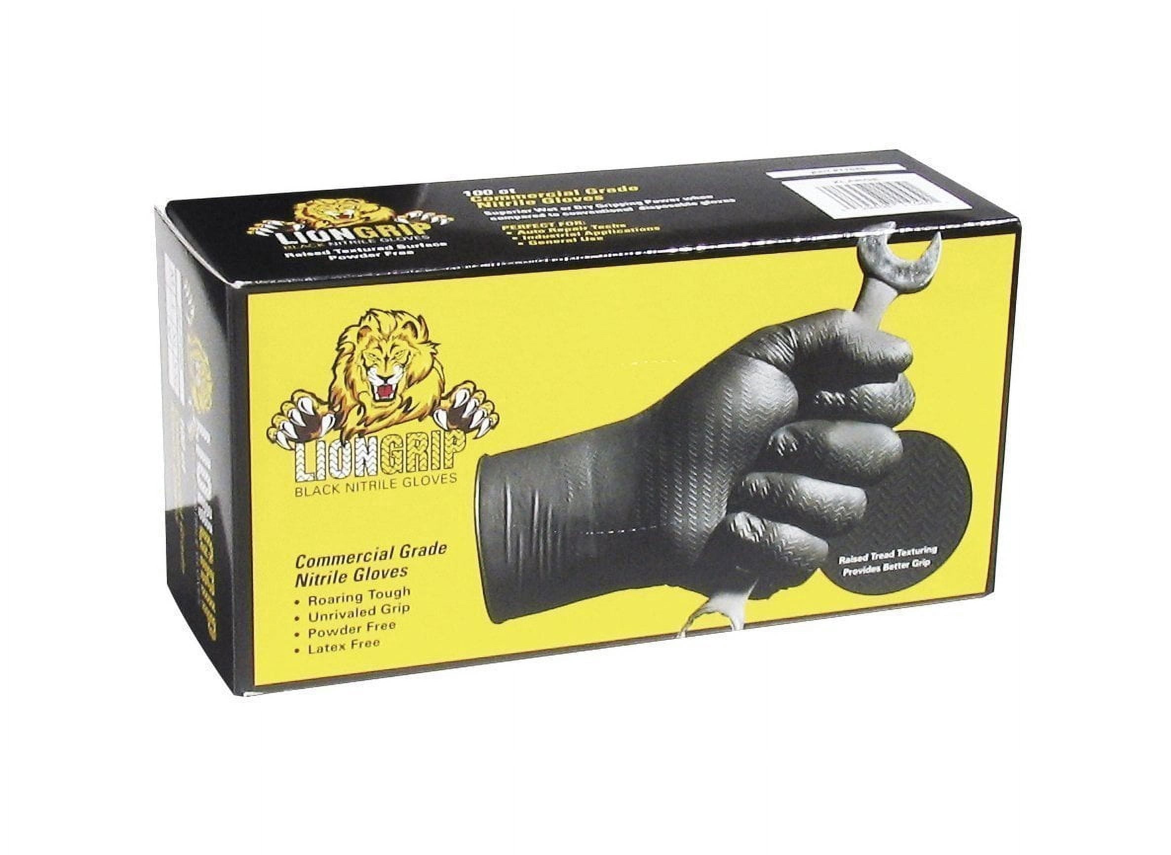 Eppco Lion Grip Nitrile Gloves, Powder and Latex Free, Black, 7MIL, Tread Texture, Medium, 3 Boxes