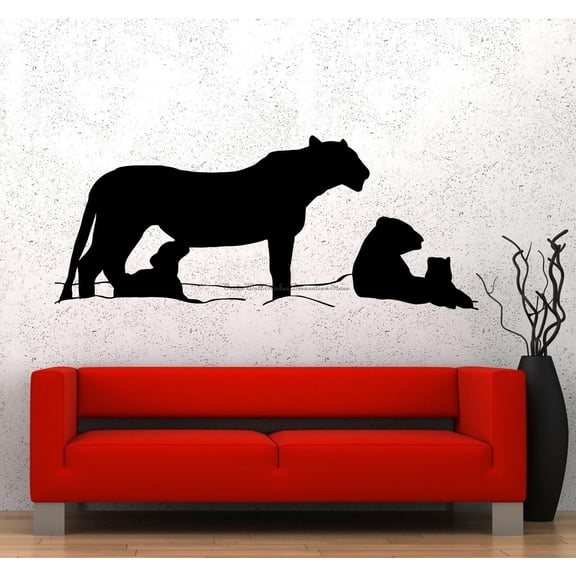 Lion Group Vinyl Wall Sticker African Steppe Tribe Wild Animals Wild Animal Hunting Family Zoo Hunting Home Decoration Art Mural 102x42cm