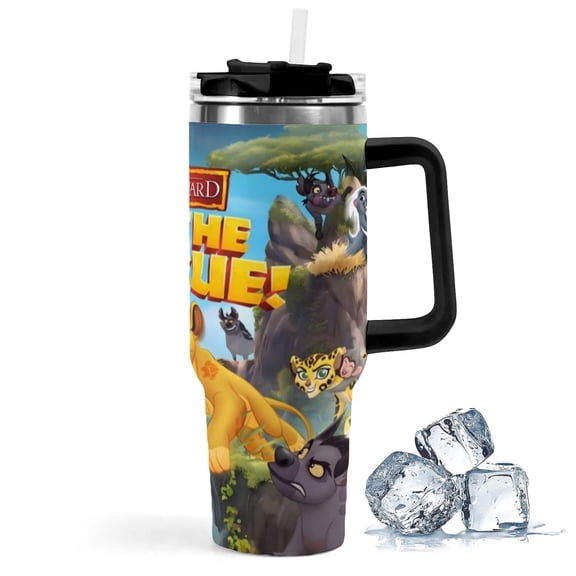 Lion Guard-theme Insulated Stainless Steel Tumbler with Handle Gifts For Family Friends Fans and Straw Fits in Standard Cup Holder 40 OZ