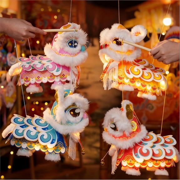 Lion Hanging Paper Lantern Chinese New Year 2026 DIY Hand-held Lion Dance Lantern Spring Festival Home Decoration Lions Dance Gift for Friends,Traditional Chinese New Year Paper Lanterns(Red)