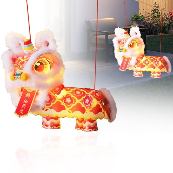 Lion Hanging Paper Lantern Chinese New Year 2026 New DIY Lion Dance Lantern Kit Spring Festival Home Decoration Gift for Child Adults(Self assembling),Red
