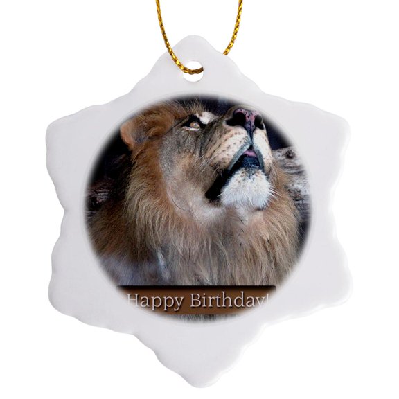 3drose, Lion Happy Birthday, 3 inch Snowflake Porcelain Ornament
