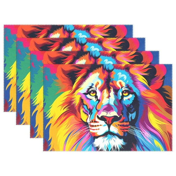 Lion Head 12×18 inch Placemats Heat Resistant Washable Foldable Rectangular Placemats Set Decoration Indoor Outdoor for Kitchen Dining Table 6PCs