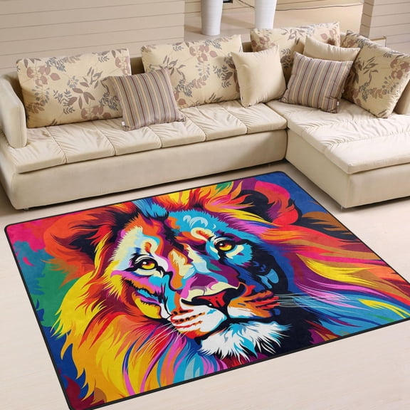 Lion Head Area Rug Washable 80 x 58 Floor Carpet Mat Non Slip for Bedroom Living Room Home Decor